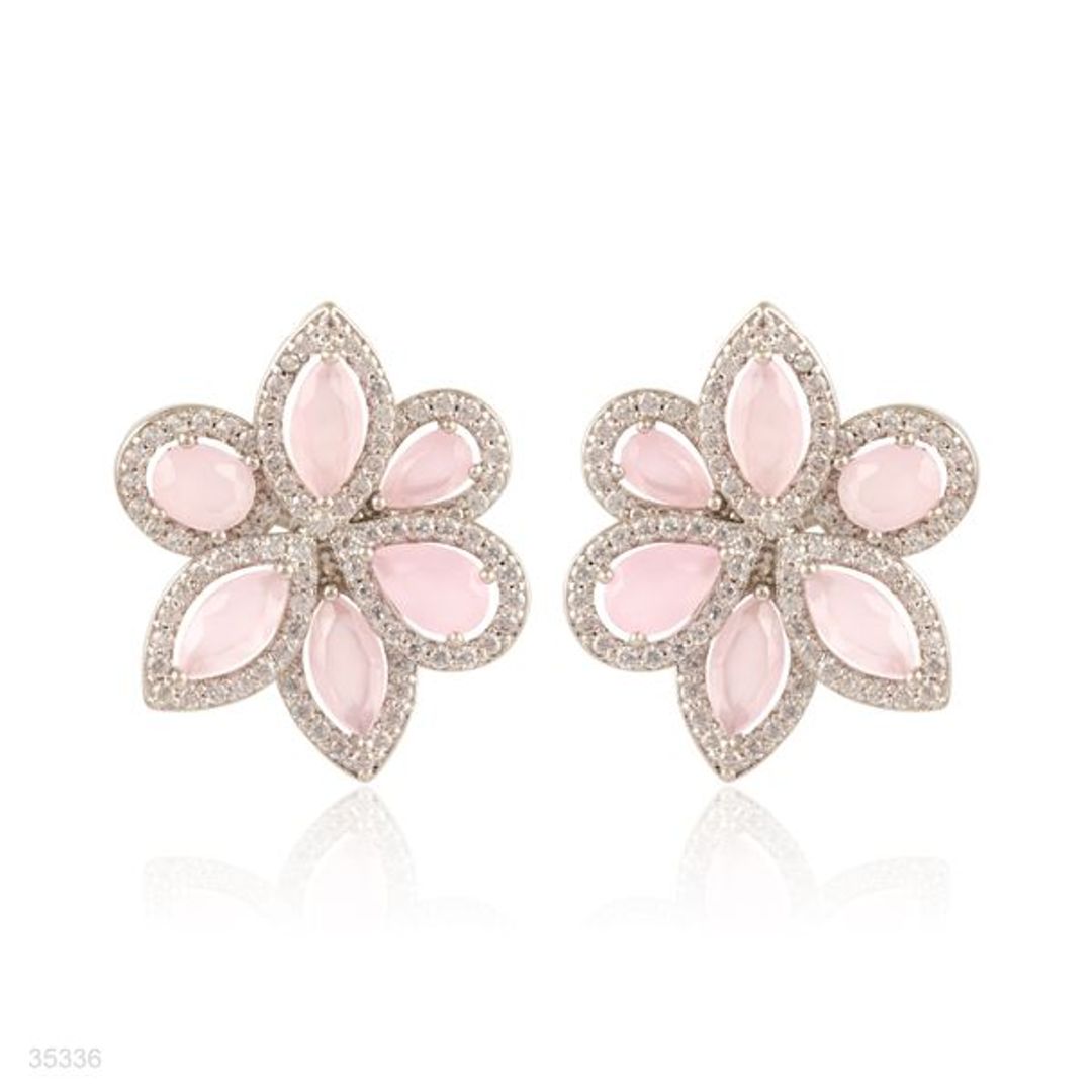 Buy Fine iced pink flower petal silver earrings Online in Pakistan