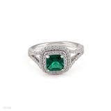 RING SQUARE ELEGANT ZIRCON LUX-Silver-GREEN