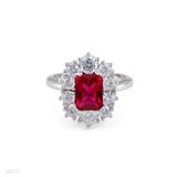 RING ELEGANT RECTANGLE 3A ZIRCON LUX-Silver-RED
