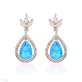 Precious leaf pear drop iced-blue earrings