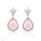 Precious leaf pear drop iced-pink earrings