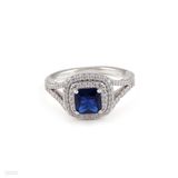 RING SQUARE ELEGANT ZIRCON LUX-Silver-BLUE