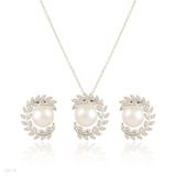 PENDANT SET LEAVES ZC PEARL Silver-CLEAR