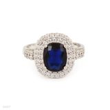 Shining royal blue oval micropave silver ring