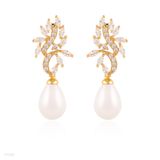 Botanical gold clear zircon earrings