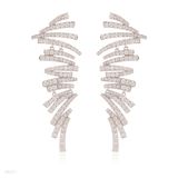 Zig zag long silver zircon earrings