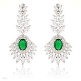 Fancy Detailed Green Long Earrings