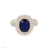 Shining royal blue oval micropave silver ring