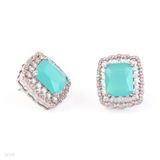 Radiant ice turquoise micropave cushion earrings