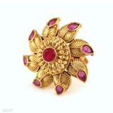 RING SHIELD FLOWER.-GLD-RED-FR