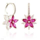 Cute feminine silver red flower clip earrings