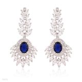 Fancy Detailed Blue Long Earrings