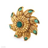 RING SHIELD FLOWER.-GLD-GREEN-FR