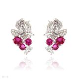 Blossoming red flower silver earrings