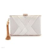 Stylish criss cross tassel silver clutch