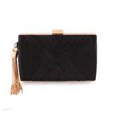 Stylish criss cross tassel black clutch