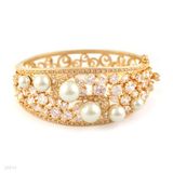 BRACELET LG PEARLS W/ZC.-GLD-CLEAR
