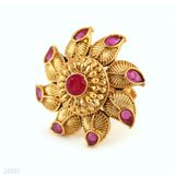 RING SHIELD FLOWER.-GLD-RED-FR