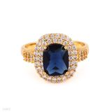 Shining royal blue oval micropave gold ring