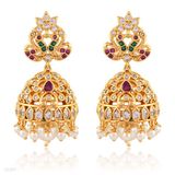 JHUMKA AD ZC PEARL DRP GLD-GREEN-RED