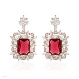 Desirable rectangle flower red earrings