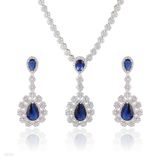 Marvelous blue flower drop silver set