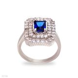 Rectangular Zircon Cocktail Silver-Blue Ring