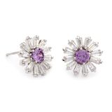 Lavender & Clear Baguette Floral Studs