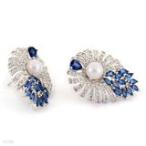 Blue Pear Cut Stud Earrings with Pearl