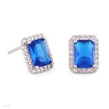 Royal blue emerald cut halo silver tops