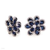 Entrancing blue double flower earrings