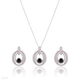 PENDANT SET N+E F.ZC OVAL SLVR-BLACK