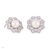 Attractive pearl octagram silver earrings