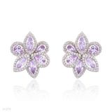 Fine purple flower petal silver earrings