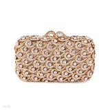 Bedazzling round crystals gold bridal clutch