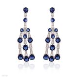 Attractive Contemporary Triple Line Blue Earrings