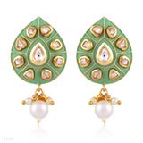 Pastel Mint Pearl Drop Kundan Earrings