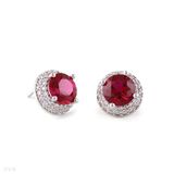 Petite Red Round Bezel Stud Earrings