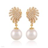 Appealing palm tree pearl drop gold earrings