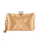 Stylish criss cross curve tassel gold clutch