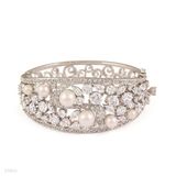 Magnificent pearl stones silver cuff bracelet