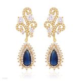 Fantasy blue pear drop gold earrings