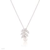 Delicate Leaf Pearl Silver Pendant