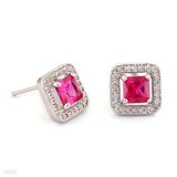 Square Red Stud Earrings