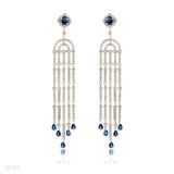 Silver & Sapphire Geo Loop Chandelier Earrings