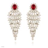 Red Baguette Cut Fancy Earrings