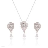 PENDANT SET N+E FLWR DRP SLVR-CLEAR