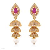 Red Triple Step Pearl Jhumki Earrings