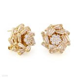 Revolving flower baguette gold earrings