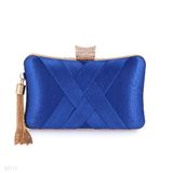 Stylish criss cross curve tassel blue clutch